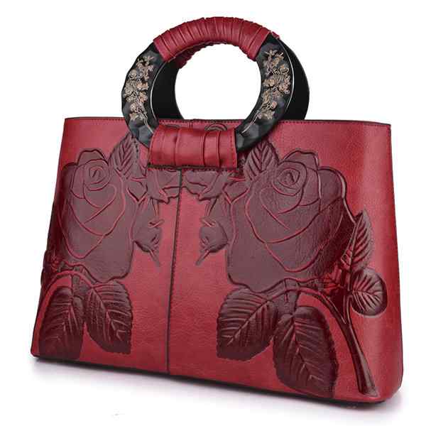 Women Vintage Embossed Tote Handbag Large Capacity National Crossbody Bag