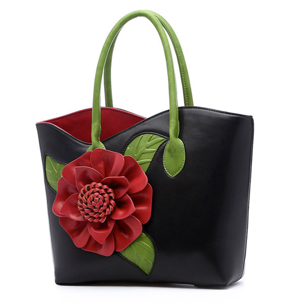 Women National Style Flower Decoration Handbag PU Leather Sling Bag