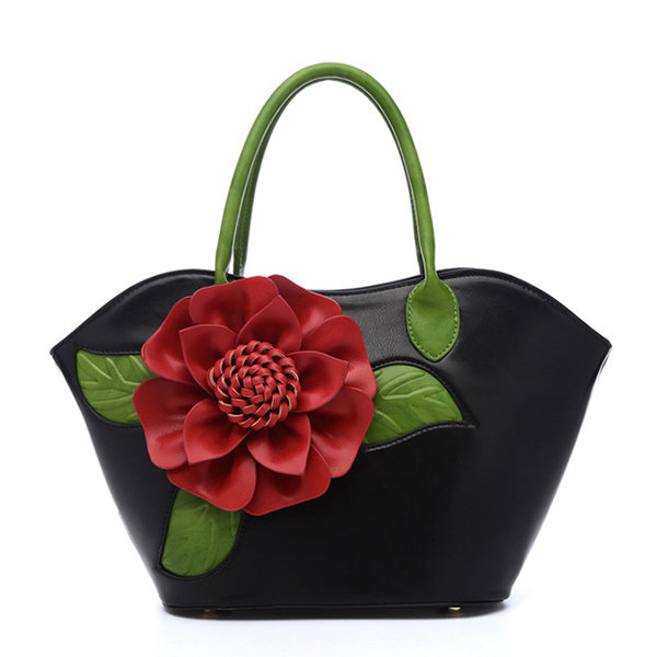 National Style Fancy With Rose Decoration PU Leather Handbag For Women