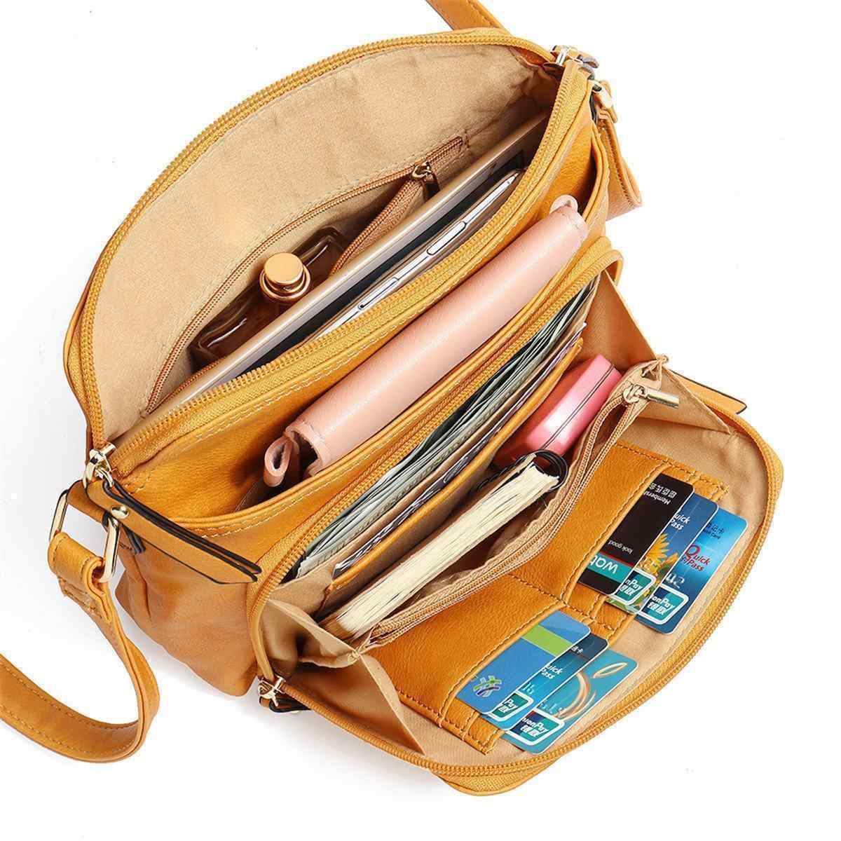 Women Solid Multi-pockets Casual Faux Leather Crossbody Bag