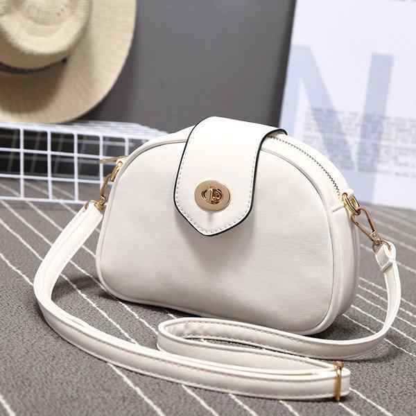 Women Retro Small Round Scrub Crossbody Bag Solid Phone Bag