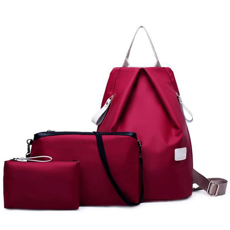 Women Nylon 3PCS Large Capacity Light Weight Backpack