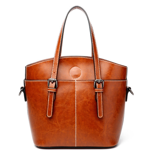 Women Vintage Genuine Leather Solid Handbags Oil Wax Tote Bags Large Capacity Crossbody Bags