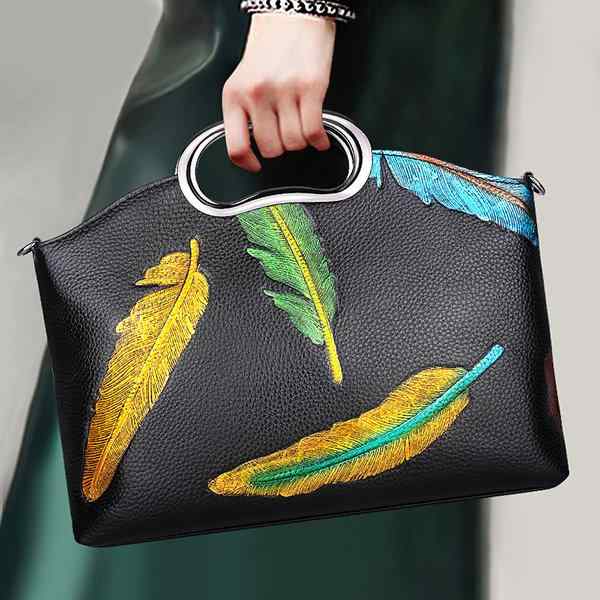 Genuine Leather Painted Tote Handbag Shoulder Bag For Women