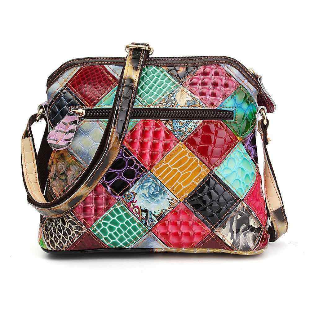 Women Floral Vintage Genuine Leather Crossbody Bag Girls Casual Shoulder Bag