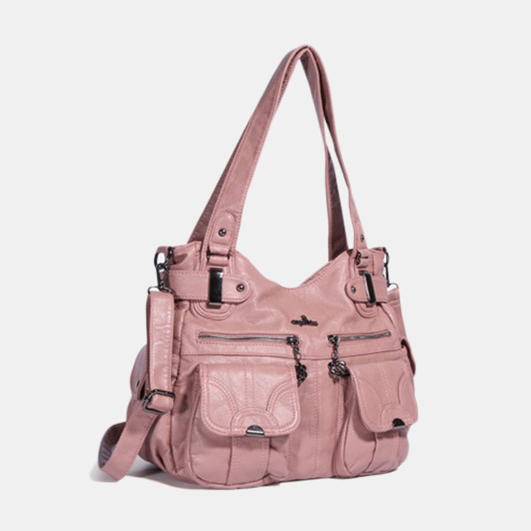 Women Hardware Multi-pockets Soft Leather Shoulder Bag