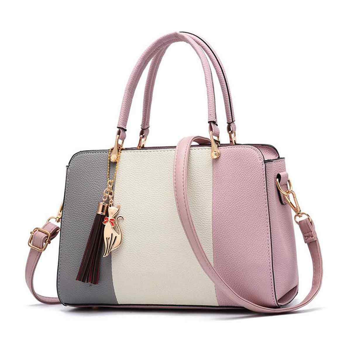 Women Faux Leather Stitching Color Handbag Crossbody Bag