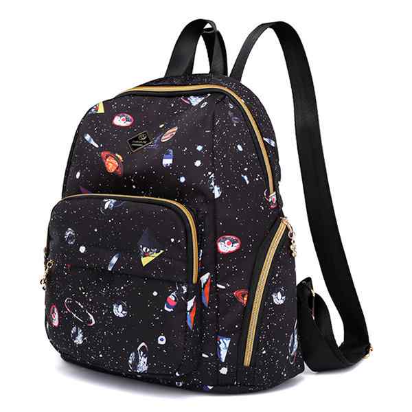 Women Nylon Starry Sky Pattern Backpack Outdoor Shoulder Bag Travel Bag