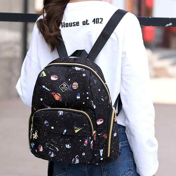 Women Nylon Starry Sky Pattern Backpack Outdoor Shoulder Bag Travel Bag