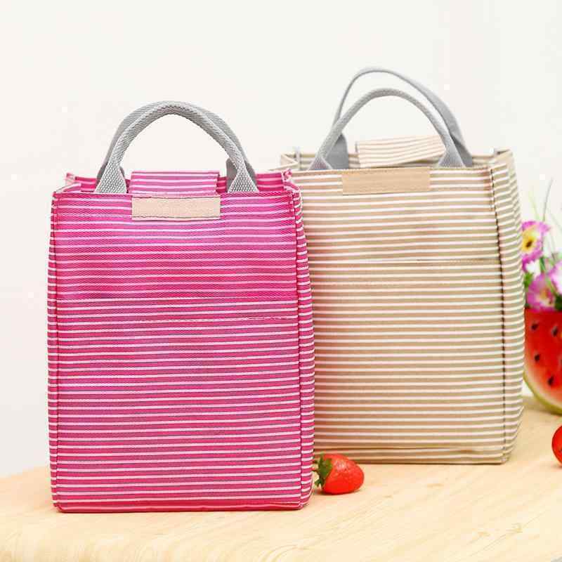 Women Stripe Oxford Lunch Bag Home Storage Bag