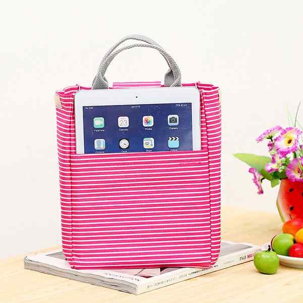 Women Stripe Oxford Lunch Bag Home Storage Bag