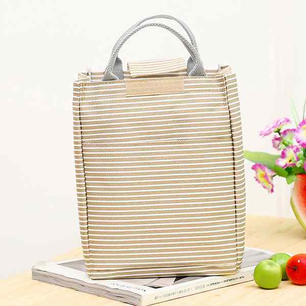 Women Stripe Oxford Lunch Bag Home Storage Bag