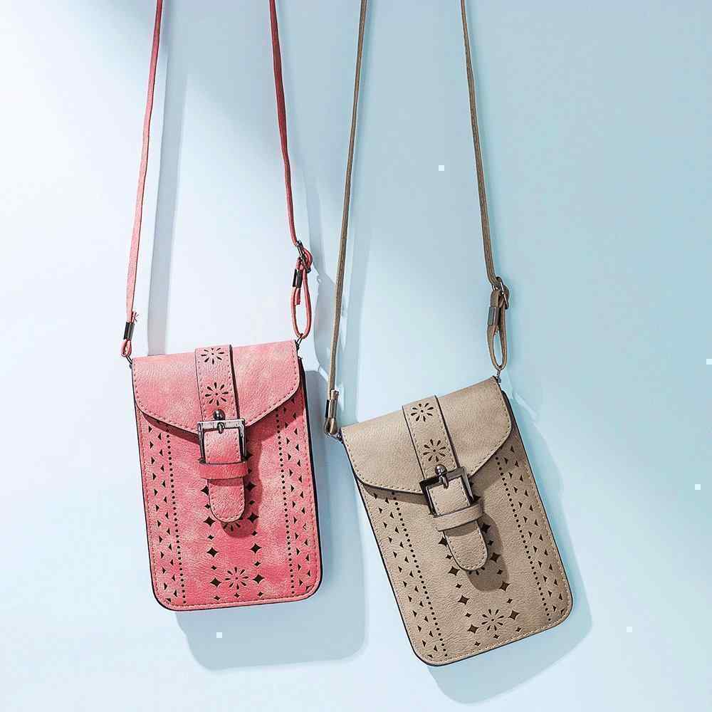 Women Vintage Leisure Phone Bag Solid Hollow Crossbody Bag