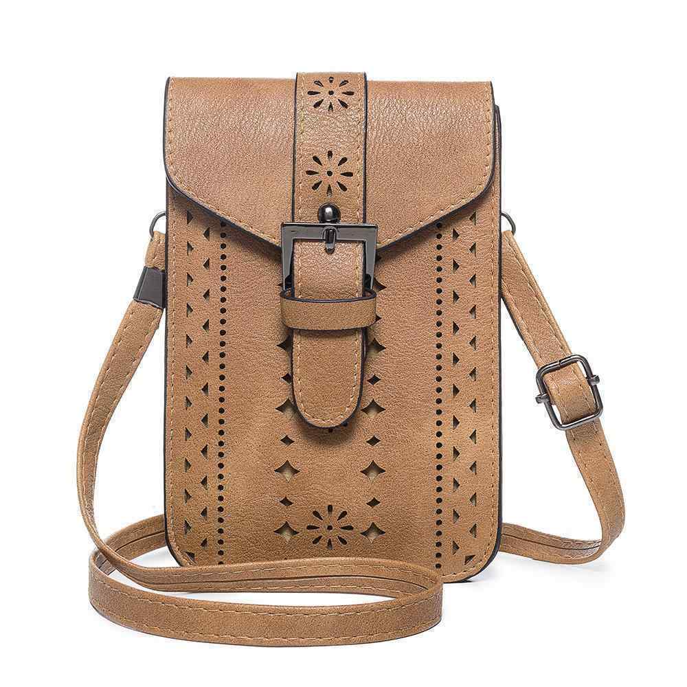 Women Vintage Leisure Phone Bag Solid Hollow Crossbody Bag