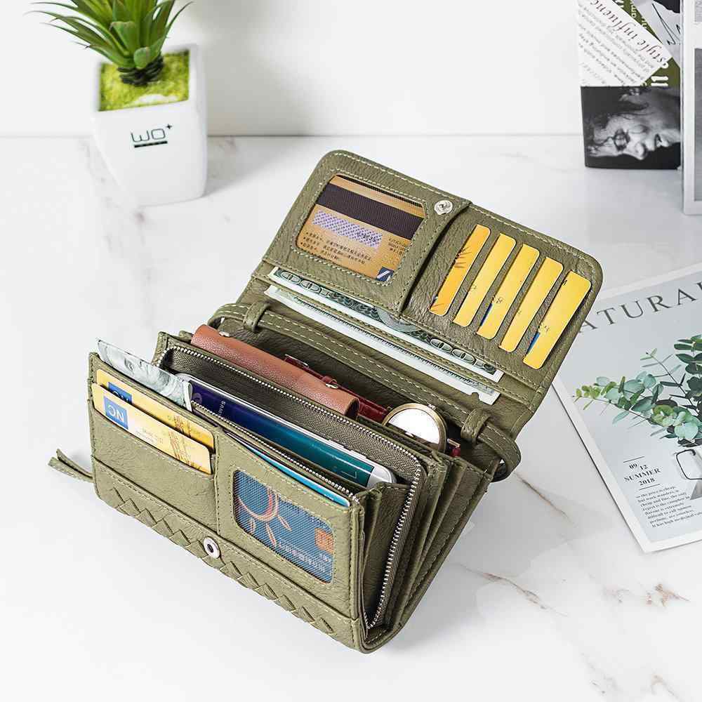 Women Hand-woven Bag Multi-function Long Wallet 8 Card Slot Phone Bags