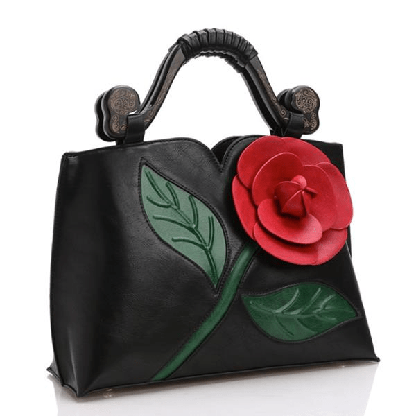 Women National Style Flower Decoration PU Leather Handbags Crossbody Bag