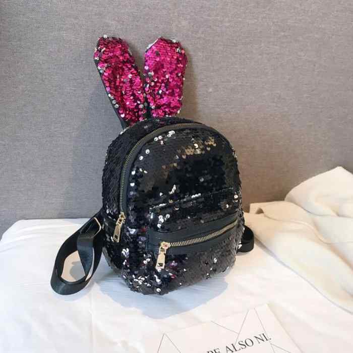 Women Rabbit Ears Sequined Shoulder Bag Colorful Backpack Cute Reflective Bag