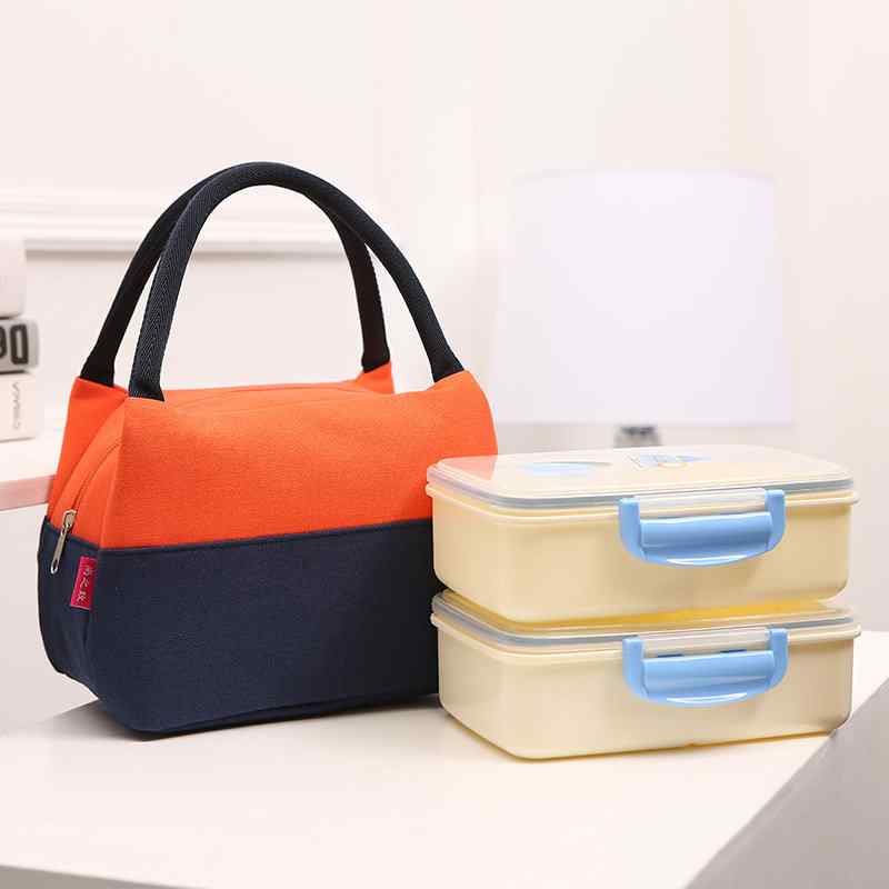 Canvas Casual Portable Lunch Bags Contrast Color Storage Bag