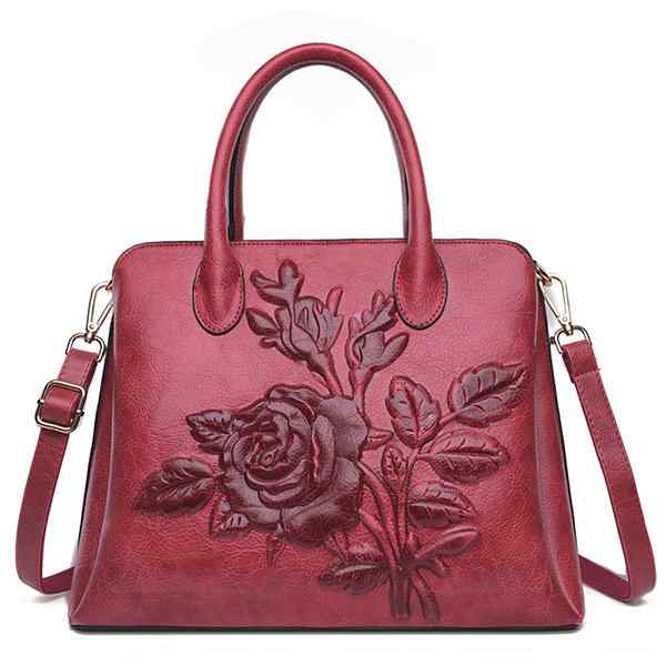 Women Vintage Embossed Floral Handbag 3 Layers Large Capacity Crossbody Bag