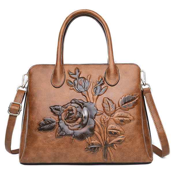 Women Vintage Embossed Floral Handbag 3 Layers Large Capacity Crossbody Bag