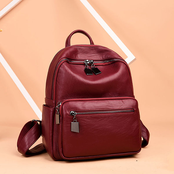 Women High-end Soft Leather Backpack Vintage Double Layer Large Capacity Leisure Bag